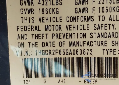 2016 Honda Accord Sport z USA, uszkodzony, nr VIN 1HGCR2F65GA060873